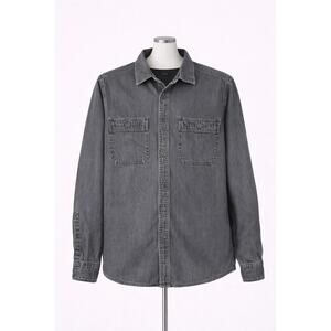 Eddie Bauer Shirt Mens Size S Black Denim Button Front Long Sleeve Casual Flawed